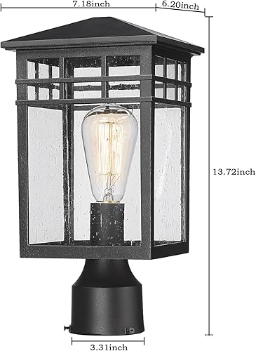 Miniatura 4 de RZ009-P BK - Lámpara de poste para exteriores, moderna linterna de pilar exterior con acabado negro y vidrio sembrado, luz de poste para jardín,