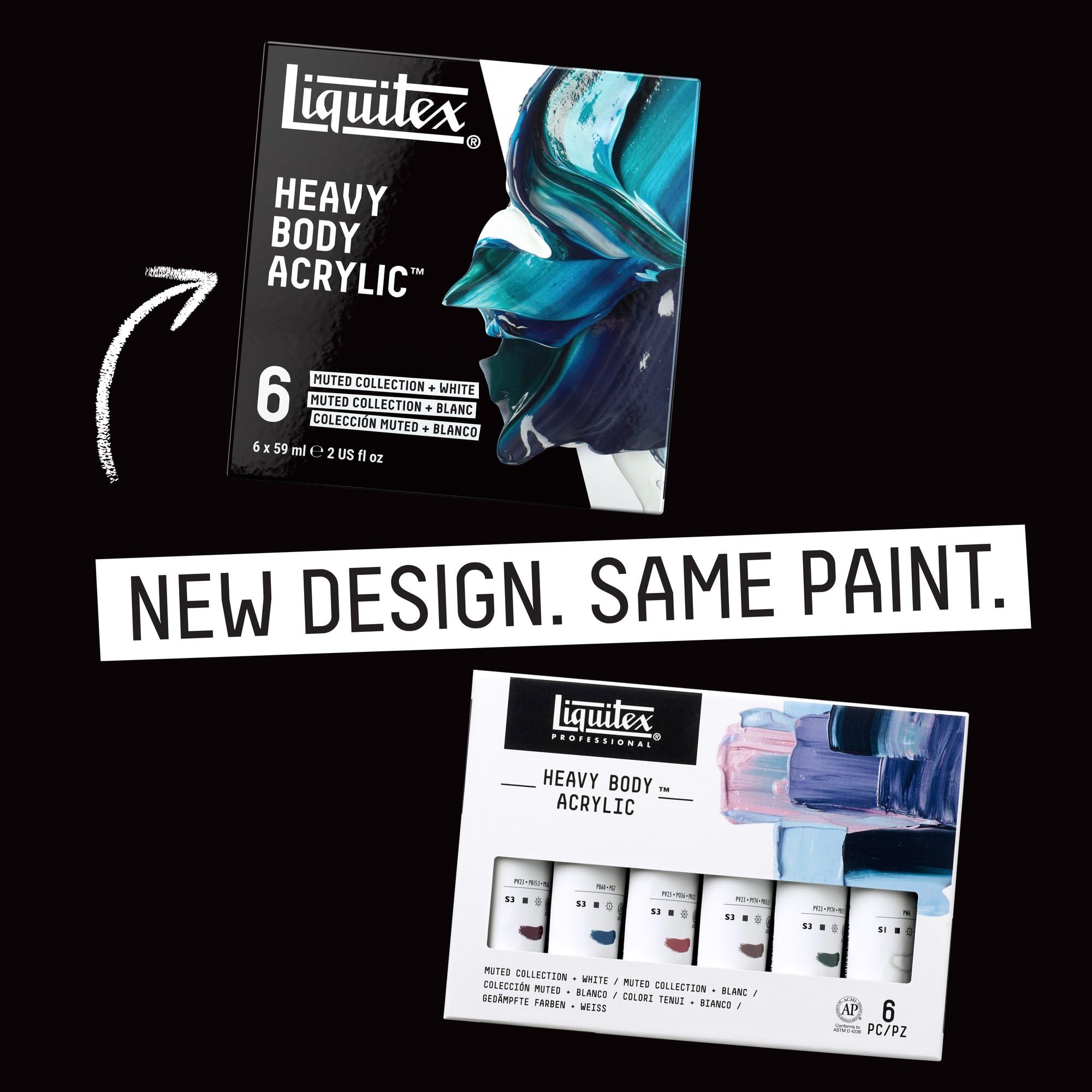 Liquitex Profesional Heavy Body - Pintura acrílica profesional de cuerpo espeso, set de 6 tubos de 59 ml, colores tenues de la colección "Muted Collection" + Blanco