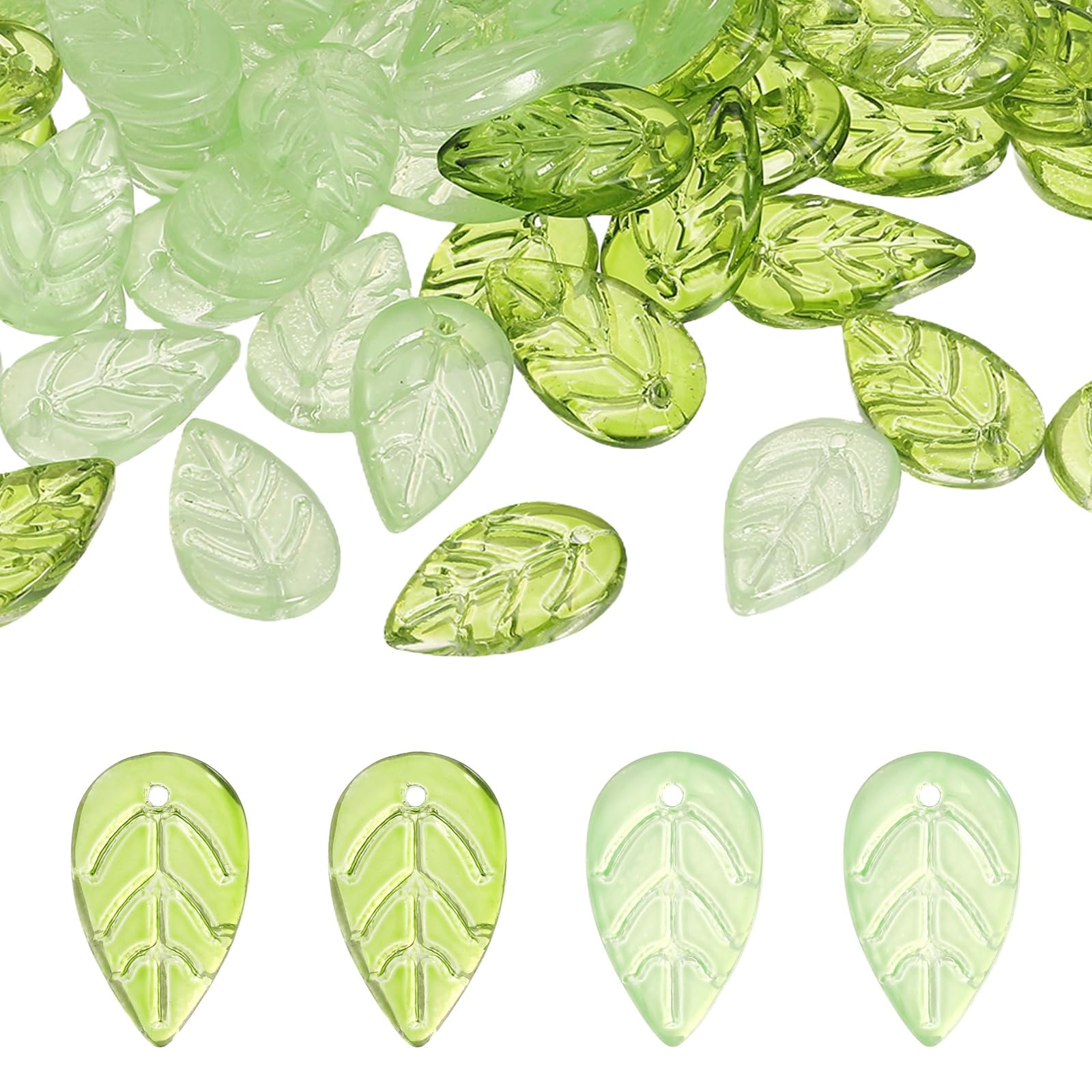 PATIKIL Leaf Beads, 100Pcs Crystal Leaf Beads Translucent Czech Glass Beads Spacer Bead for DIY Jewelry Making Bracelets Necklace, Bright Yellow/Olive