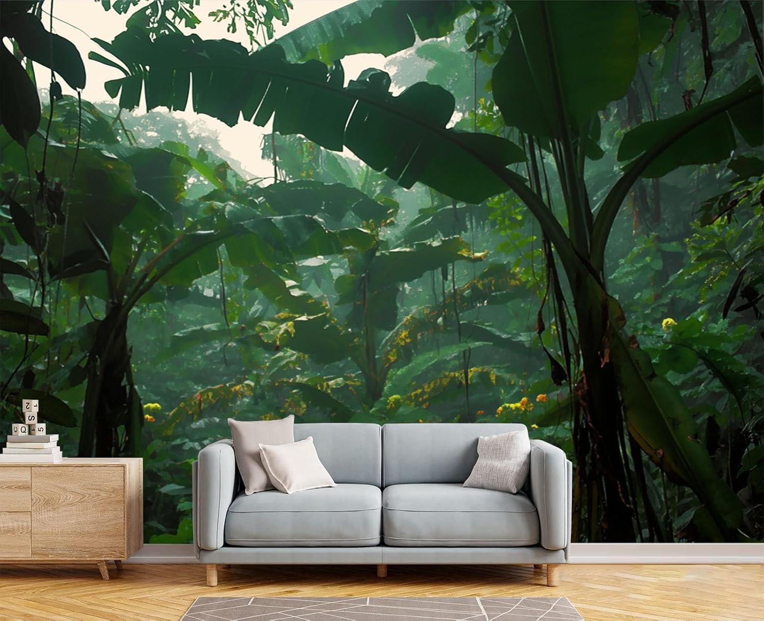 Papier peint panoramique feuilles de bananier 3D trompe l'oeil intissé a-828