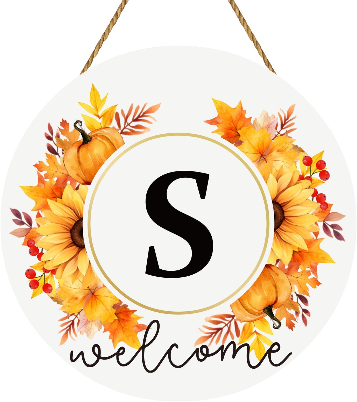 Thanksgiving Decorations Sign Decor Fall Wreath Monogram Letter S Floral Fall Door Decor Fall Welcome Sign Family Last Name Initial Fall Door Sign Wooden Fall Door Hanger for Indoor Home Decor