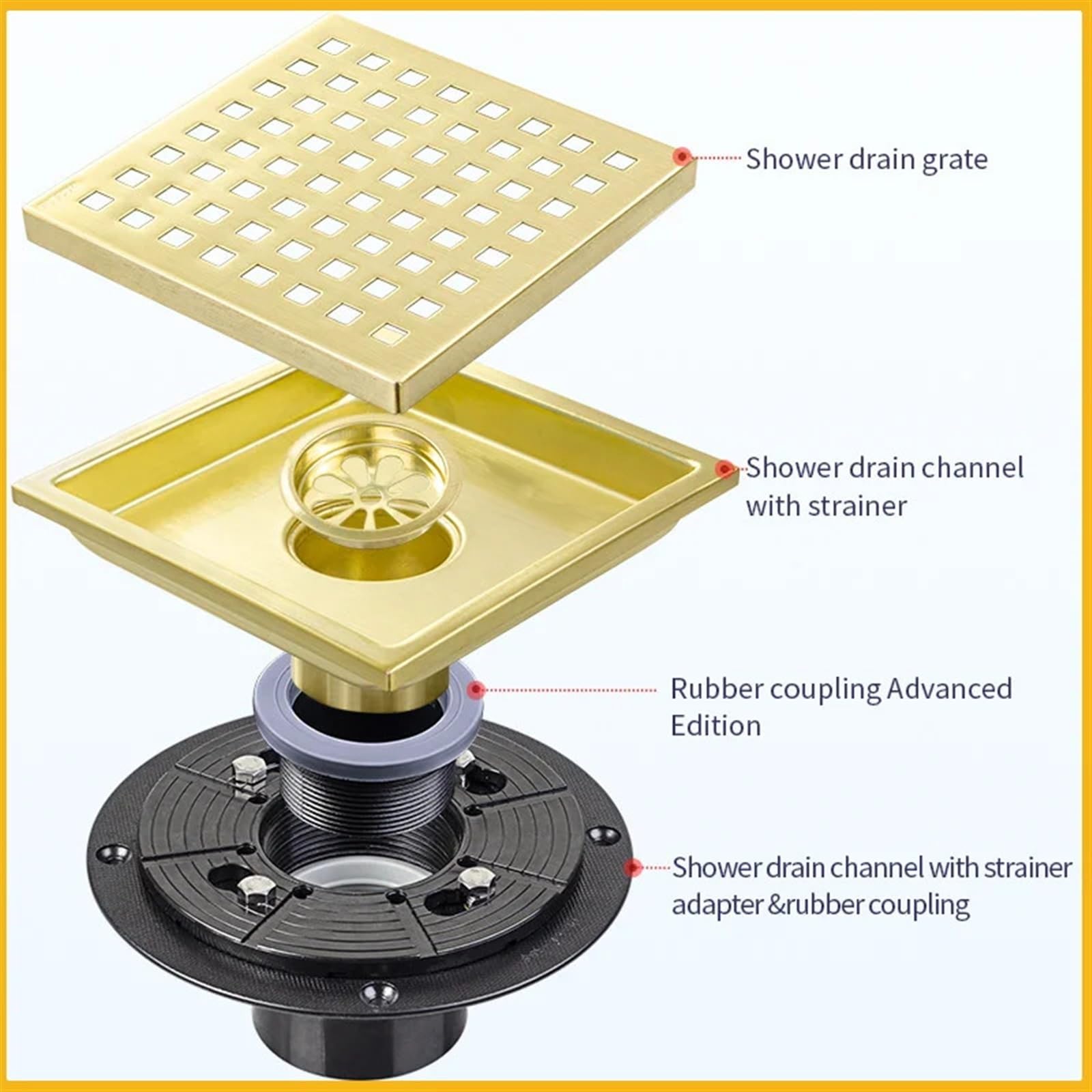 Rejilla desague ducha Desagüe de suelo de acero inoxidable, filtro antiobstrucción de alcantarillado cuadrado, cubierta de drenaje for fregadero, accesorios de Hardware for cocina y baño(11CMX11CM,Typ