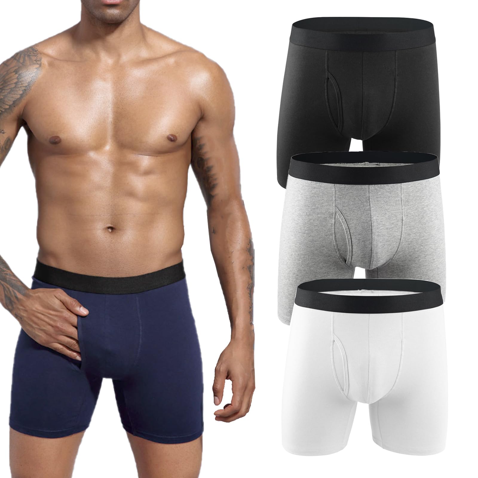 Wryhaul Men's 3Pcs-D Incontinence Underwear, Octipa Ultra-Absorbent Incontinence Boxer Briefs, Leak-Proof Boxer Briefs With Front Opening, Comfort And Leak-Proof, Washable & Reusable Panties (,L)