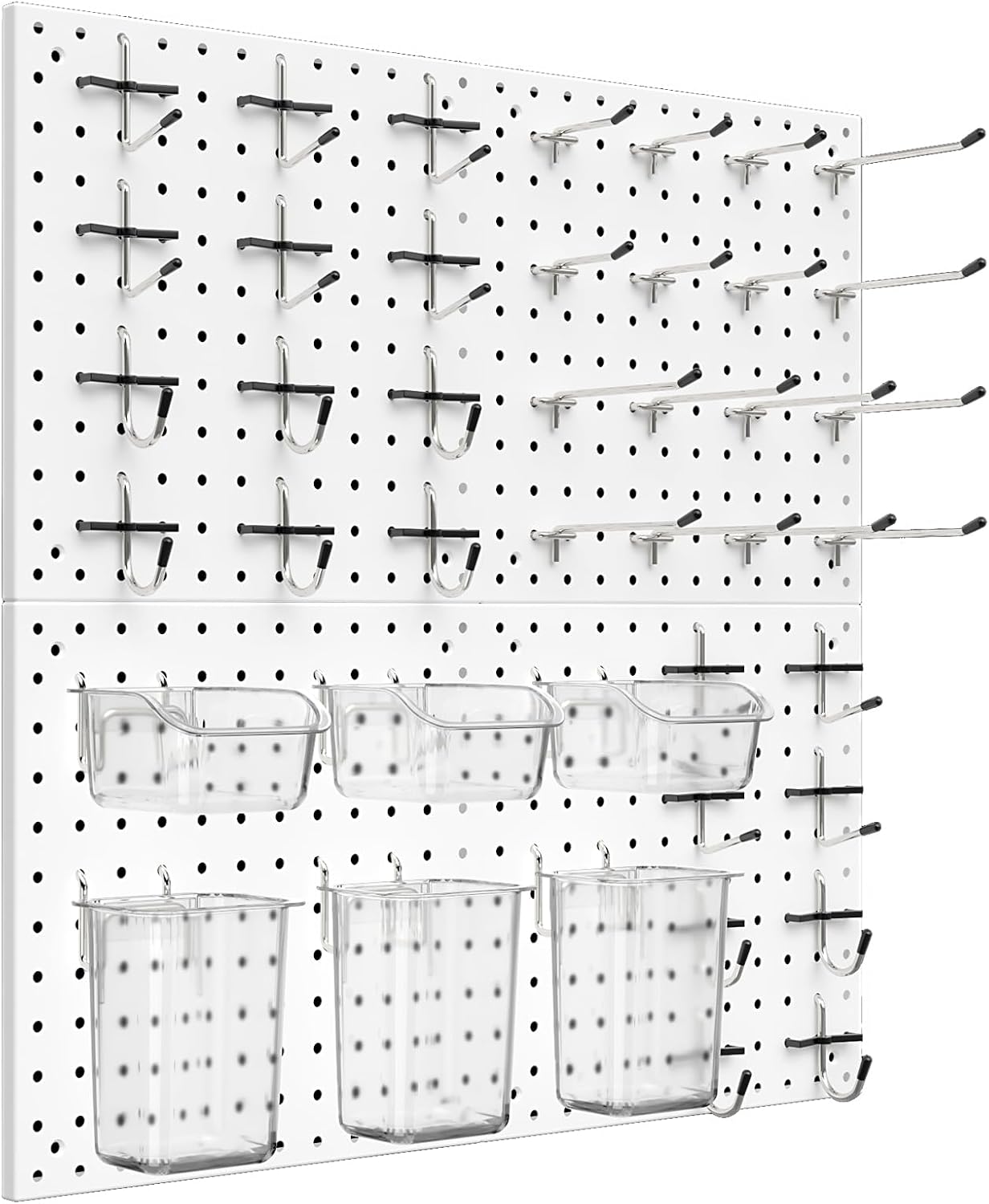 Daanxw Pegboard Kit with Hooks, Bins & Cups - 4x 12x12 Metal Panels Wall Organizer for Garage, Office, Crafts (White, 66 Pcs)