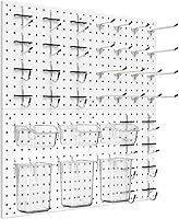 Daanxw Pegboard Kit with Hooks, Bins & Cups - 4x 12x12 Metal Panels Wall Organizer for Garage, Office, Crafts (White, 66 Pcs)