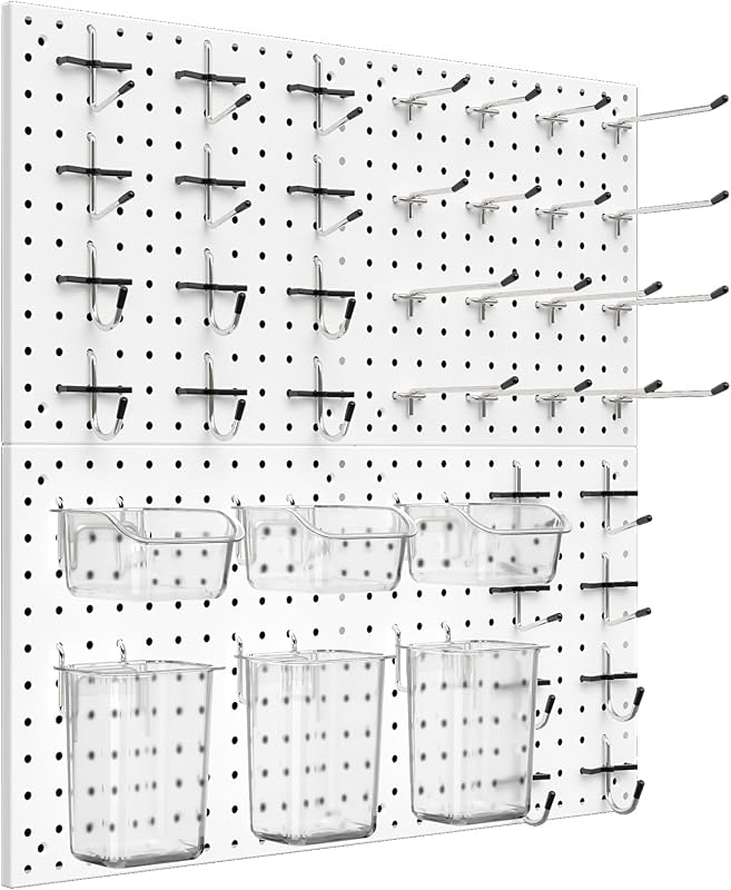 Peg Board Kit, Includes Pegboard and Accessories,with Hooks and Bins,Peg Board Wall Organizer for Office,Ornaments Display,Crafts Organization (66, White)
