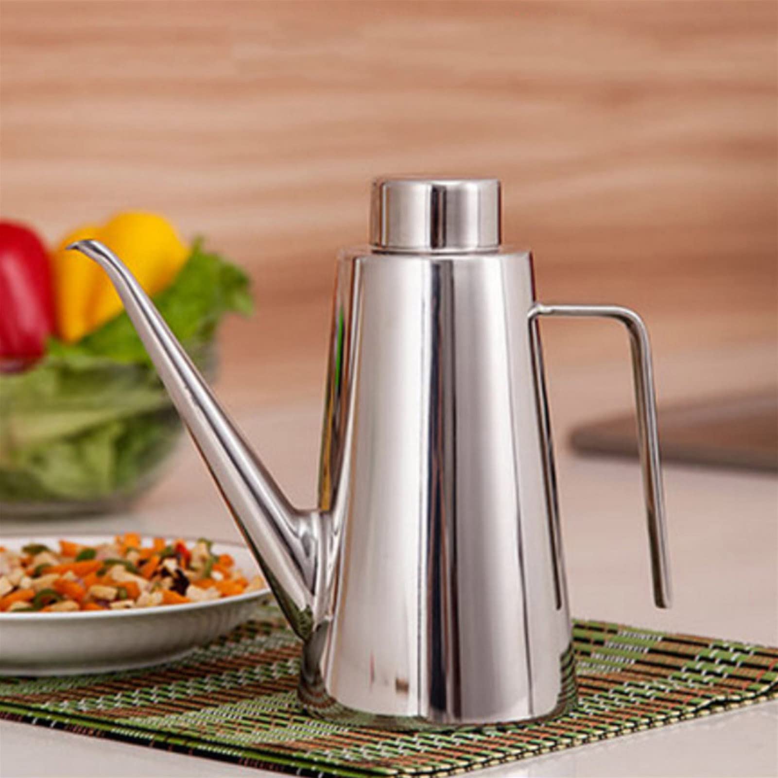 Bottiglia di Olio in Acciaio Inossidabile 850ml Contenitore per Dispenser di Salsa di Aceto di Olio D'oliva Bocca Lunga Teiera Bollitore per Condimento Filtraggio di Residui di Olio Può