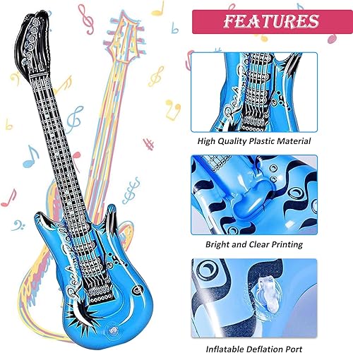 Miniatura 5 de Juego de instrumentos inflables de estrella de rock de 18 piezas, guitarra inflable que incluye bajo inflable y micrófonos, radio inflable Boombox
