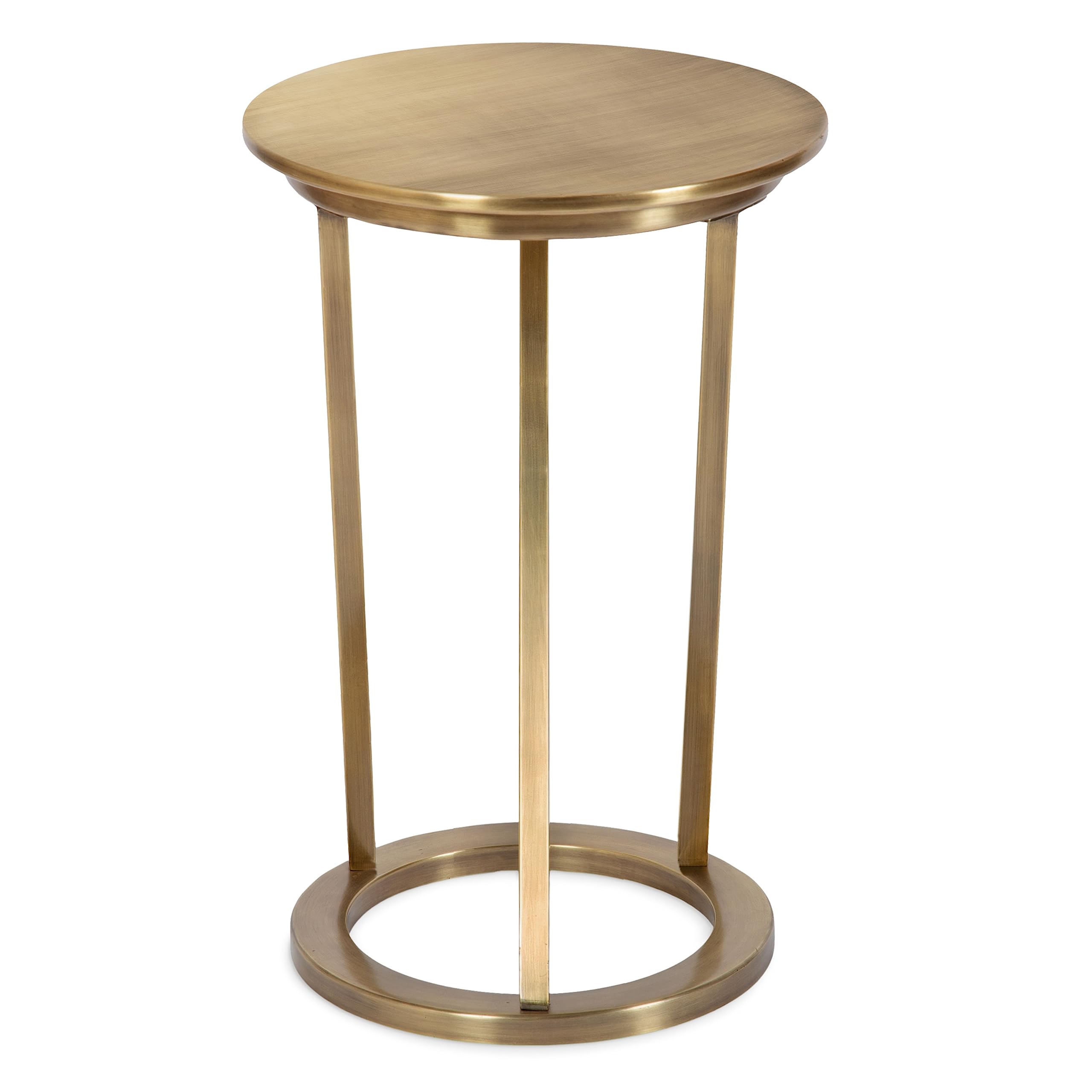 Kate and Laurel Aja Modern Metal Round Side Table; 15 x 15 x 23; Antique Brass; Decorative Geometric Nightstand with Circular Tabletop and Unique Slanted Legs