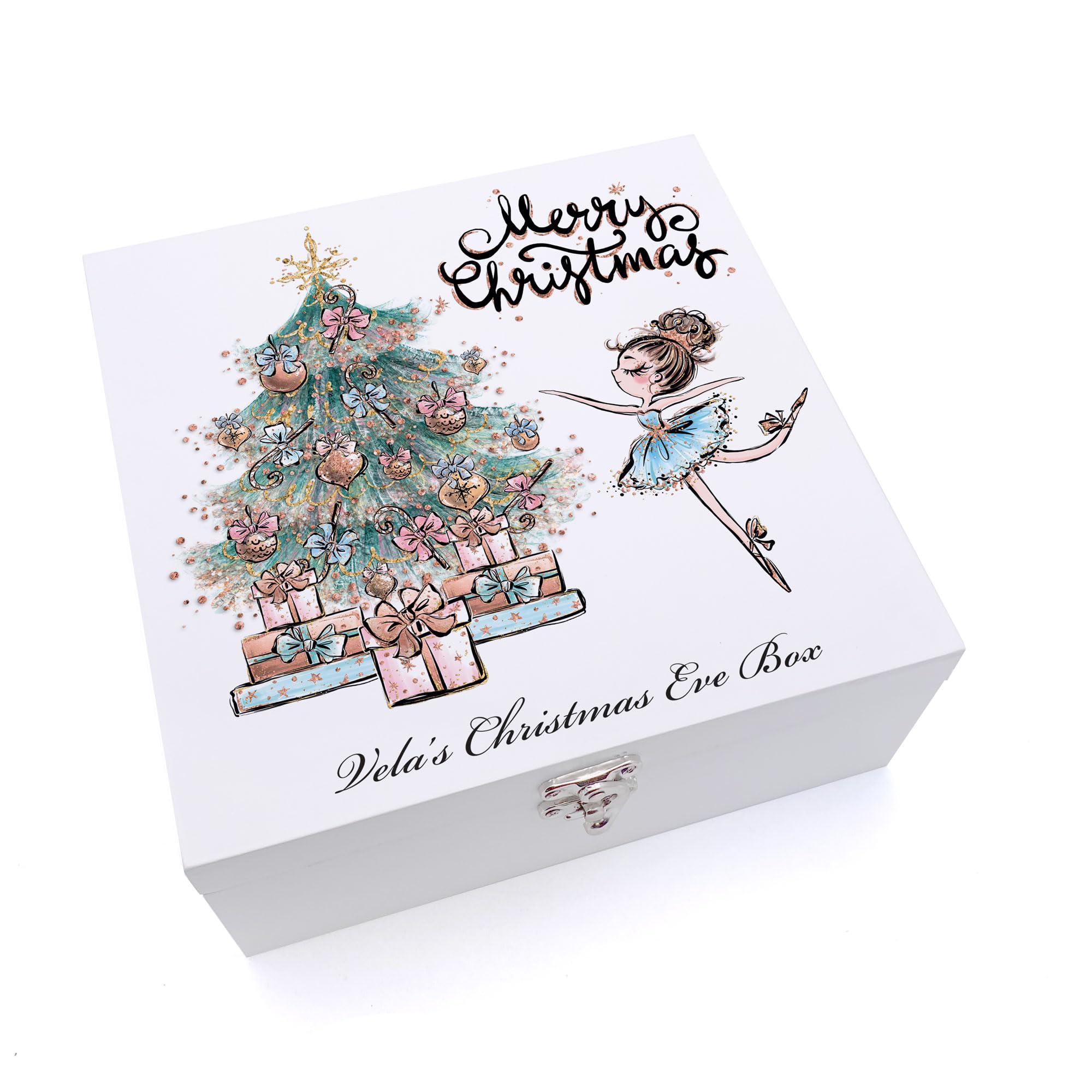 Ukgiftstoreonline Girls White Personalised Christmas Eve Wooden Box