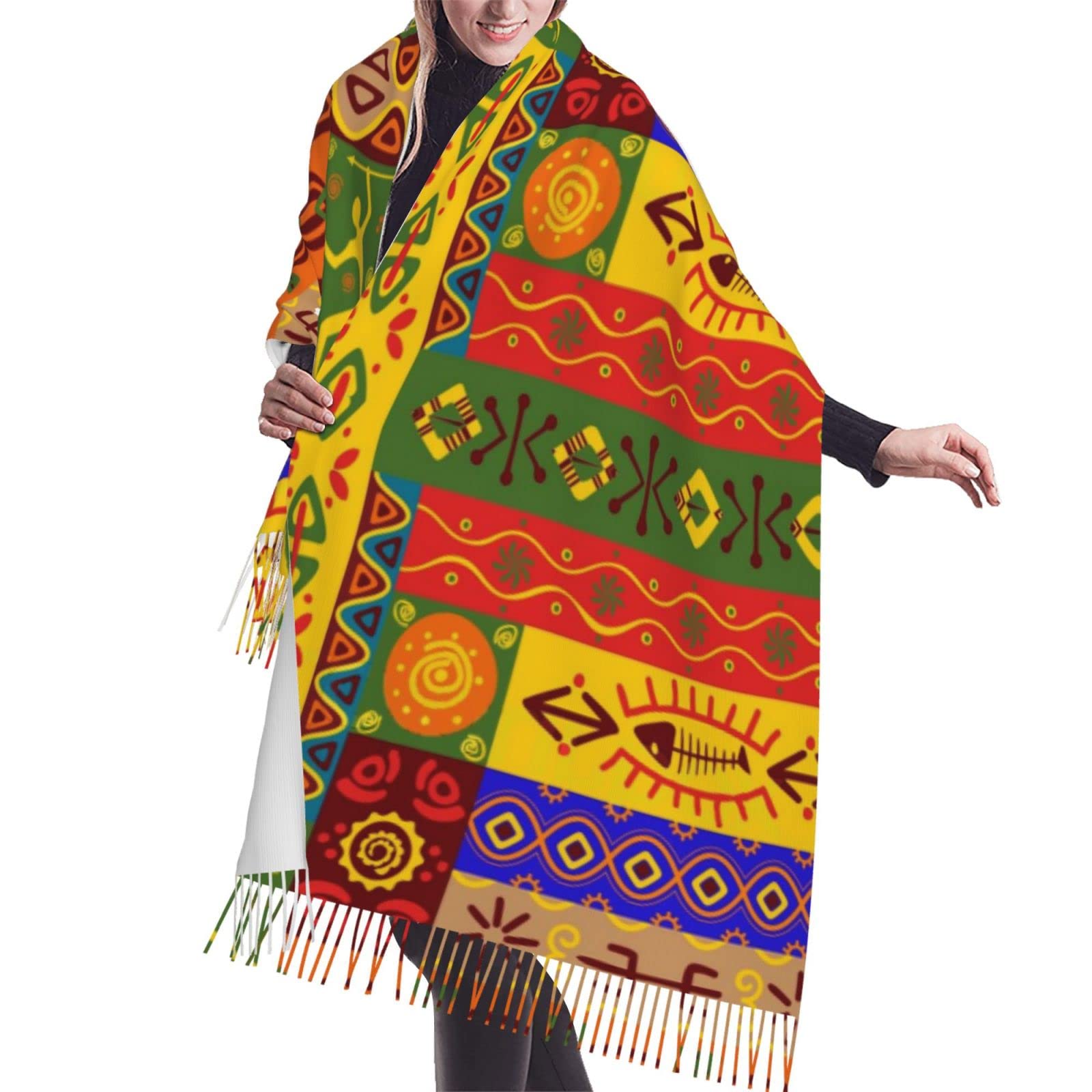 KIROJA African National Patterns Print Imitation Cashmere Scarf Women Fashion Warm Scarfs Classic Fringes Shawl Fall Cape Wra