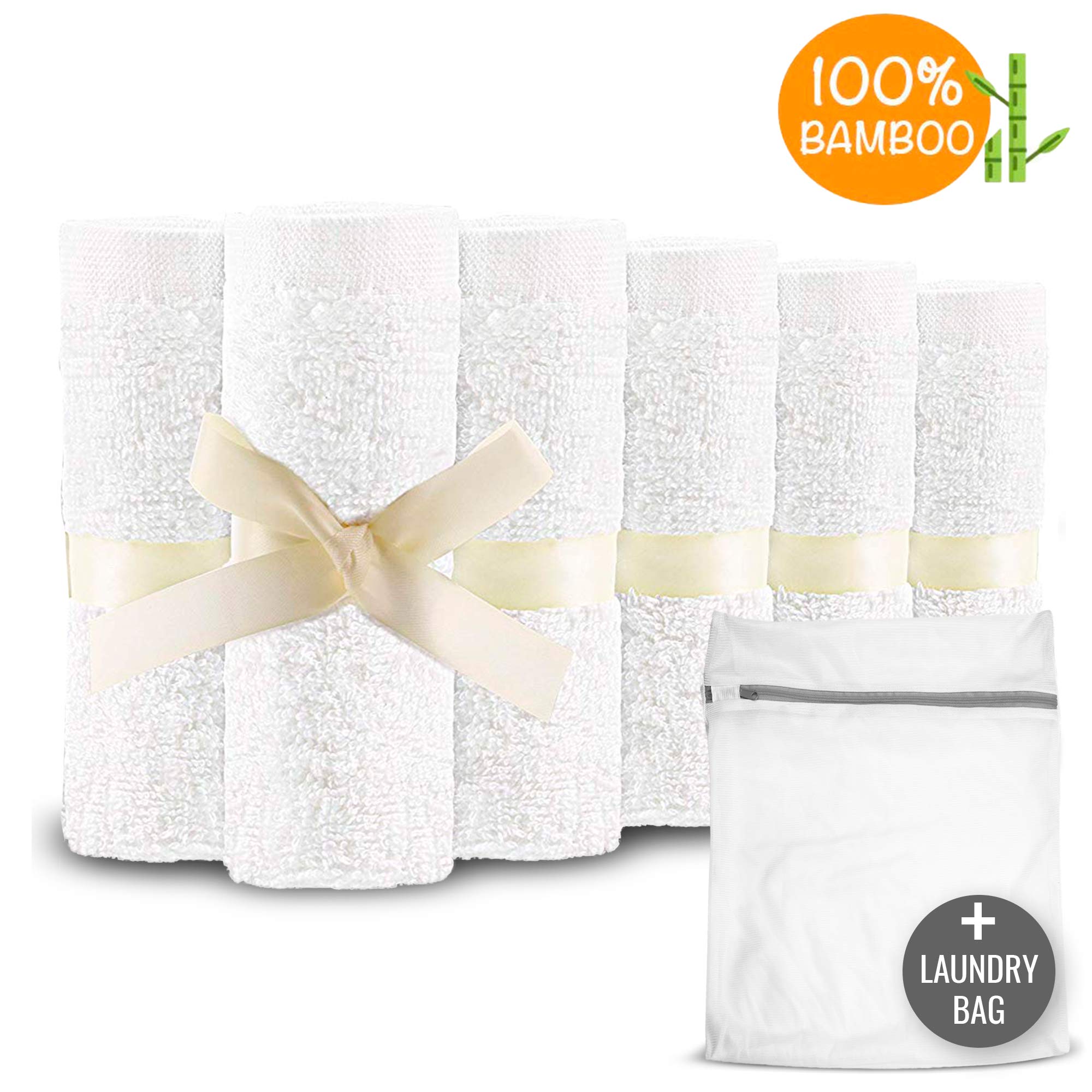 JM Asciugamani Neonati - Mussole Neonato in Cotone e Rayon di Bambù, Ultra Spessi e Assorbenti, 25x25 cm, Protezione da Irritazioni, Confezione Regalo e Borsa per Bucato, Delicati e Versatili