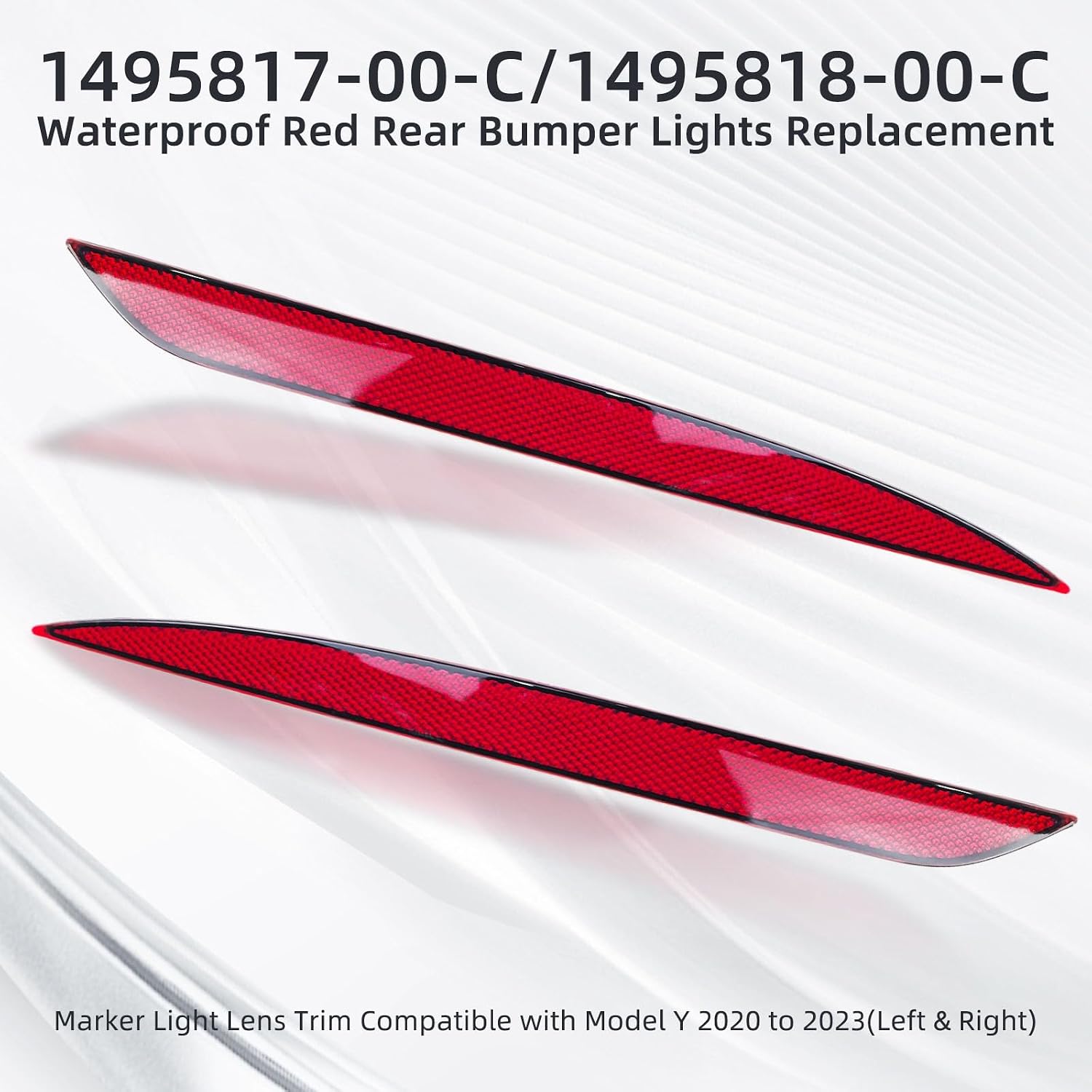 Flylin 2Pcs Rear Bumper Reflector, 1495817-00-C/1495818-00-C Waterproof Red Rear Bumper Lights Replacement, Marker Light Lens Trim Compatible with Model Y 2020 to 2023 (Left & Right)