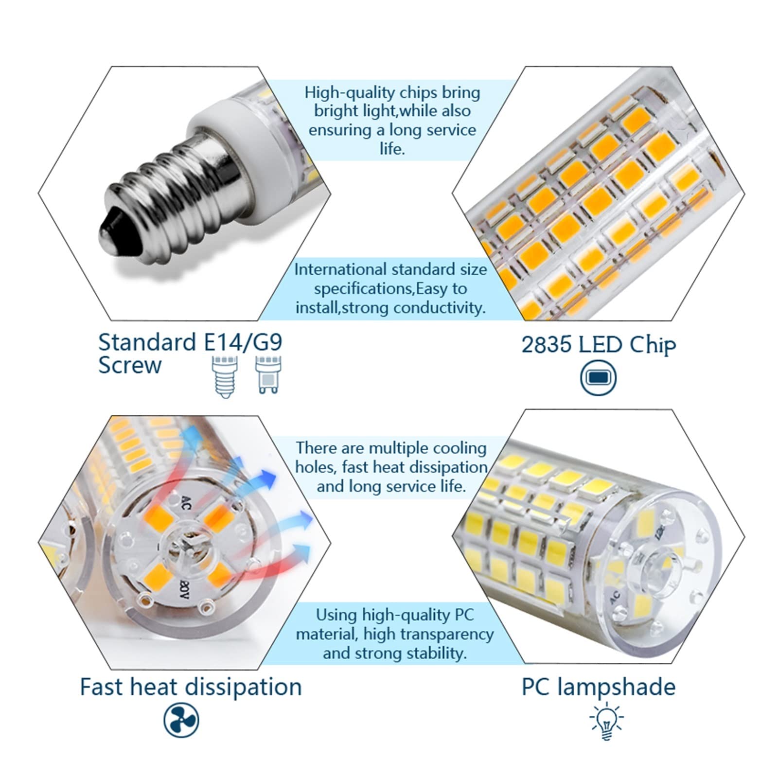 6 sztuk/partia G9 możliwość przyciemniania LED żarówka kukurydziana 12W lampa bez migotania 220V 110V E14 wymień 60W halogen na żyrandol sufitowy oświetlenie sypialni Lucky (Color : Warm White