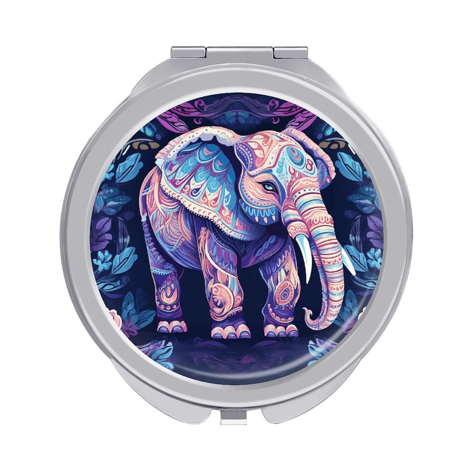 VstaDank Purple Elephant Travel Makeup Mirror Cute Compact Mirror for Women 1X/2X Magnifying Metal Pocket Makeup Mirrors Folding Round Makeup Mirrors for Handbag Wallet & Gift