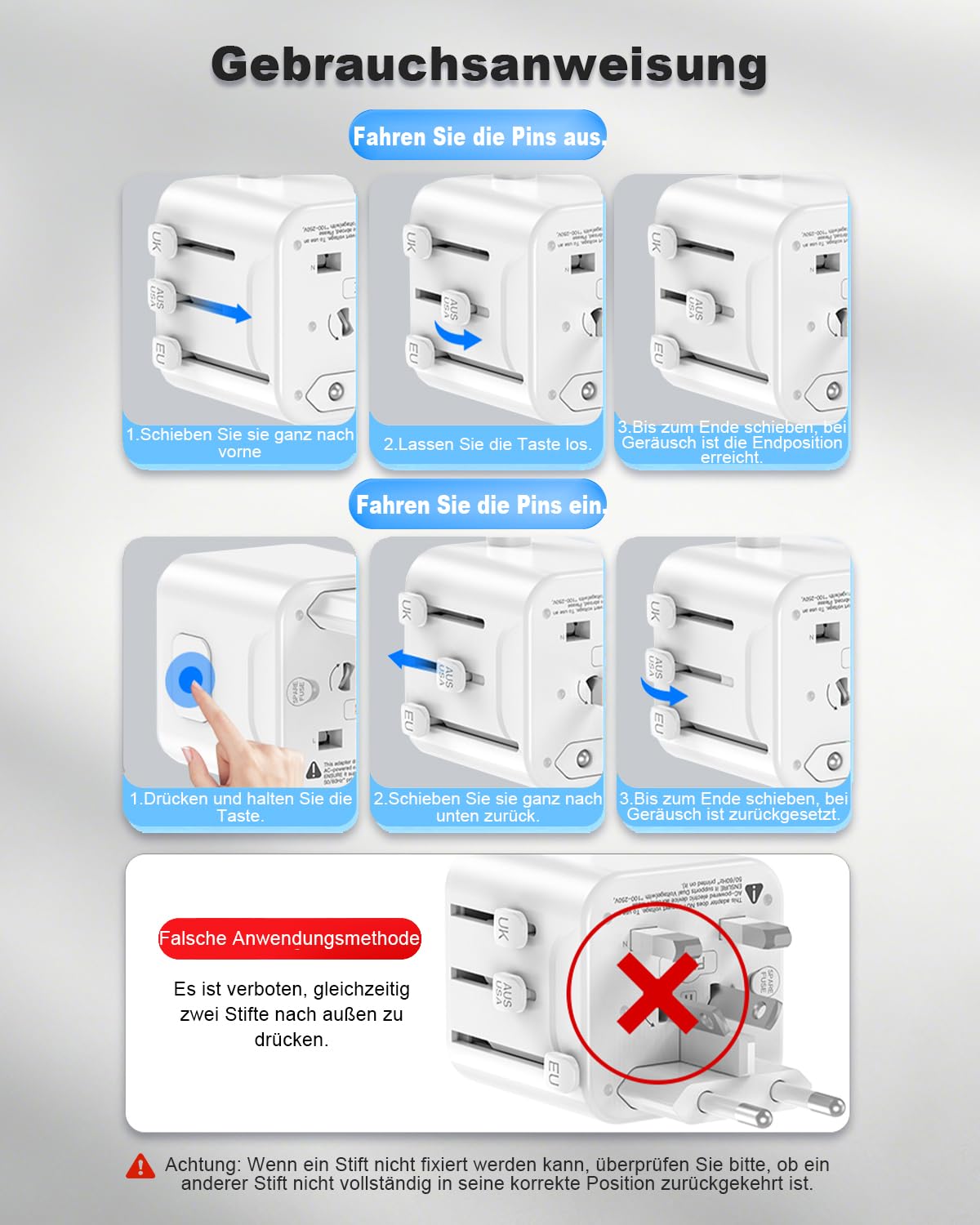 Adattatore da viaggio universale con cavo da 1,8 m, doppia presa da viaggio per EU/DE, spina da viaggio in tutto il mondo con USB C PD 30 W e 3 USB, adattatore internazionale per USA, UK, AU, ciabatta