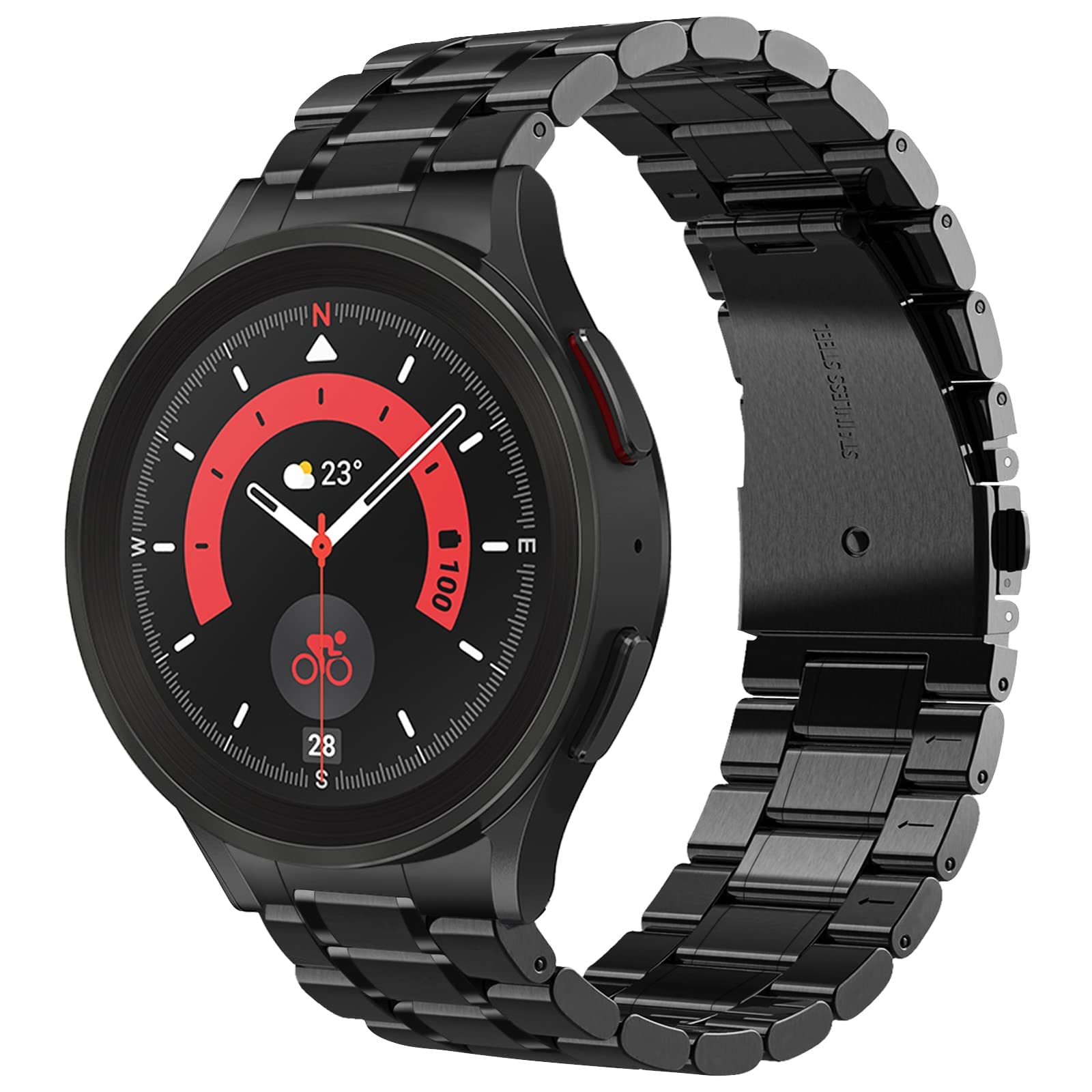 VISOOMCompatible with Samsung Galaxy Watch 5 40mm 44mm/Watch 5 Pro/Watch 4 Classic,No Gap Stainless Steel Smartwatch Replacement Band 20mm Metal Watch Strap Men,Black