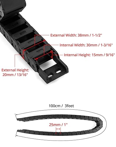 Miniatura 6 de QWORK R2838 - Cadena de arrastre de cable de plástico negro semicerrada de 0.591 in x 1.181 in, paquete de 4 unidades de 3.3 ft de longitud con