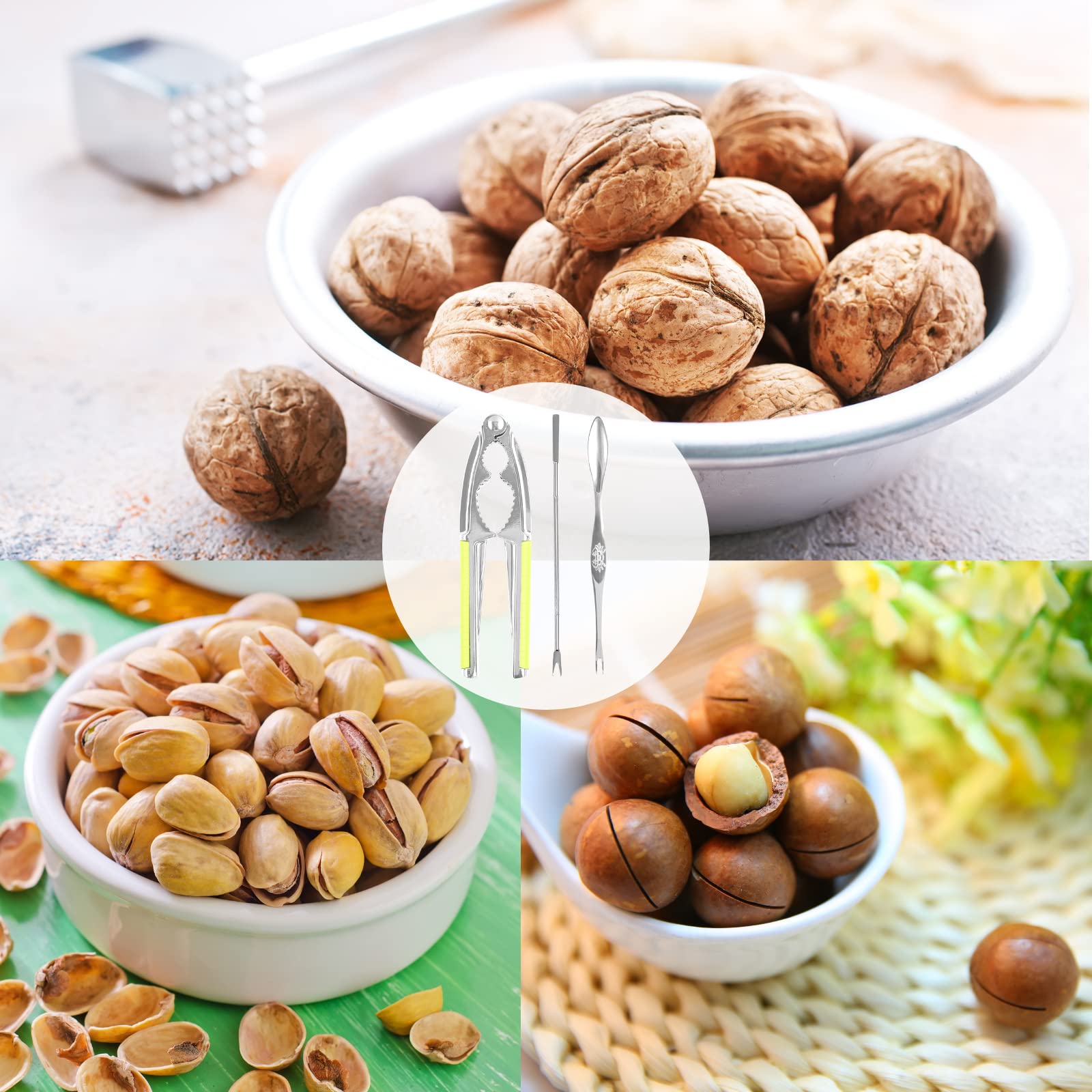 Galletas de nueces de alta resistencia con 2 tenedores/púas de mariscos con mango antideslizante verde