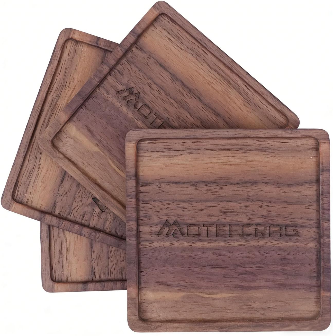Walnut Wood Coasters for Drinks - Set of 4 - Solid Black Walnut Wooden Coasters for Coffee Table, Rustic Modern Drink Coaster for Wooden Table Protection, Minimalist Home Decor & Housewarming Gift