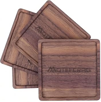 Walnut Wood Coasters for Drinks - Set of 4 - Solid Black Walnut Wooden Coasters for Coffee Table, Rustic Modern Drink Coaster for Wooden Table Protection, Minimalist Home Decor & Housewarming Gift