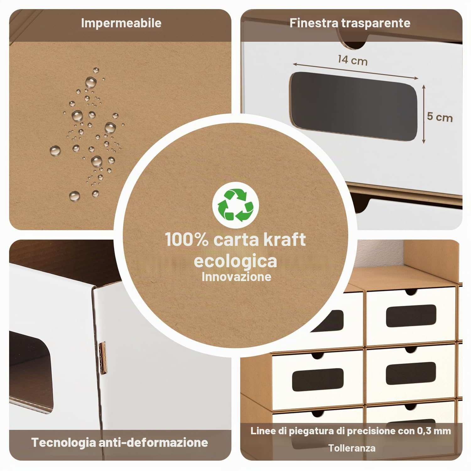 20 x portascarpe bianco/marrone con finestra – Scatola pieghevole 35 x 23 x 13,5 cm, impilabile, scatola per scarpe, cassetto, scatola multiuso in cartone kraft fino a 45