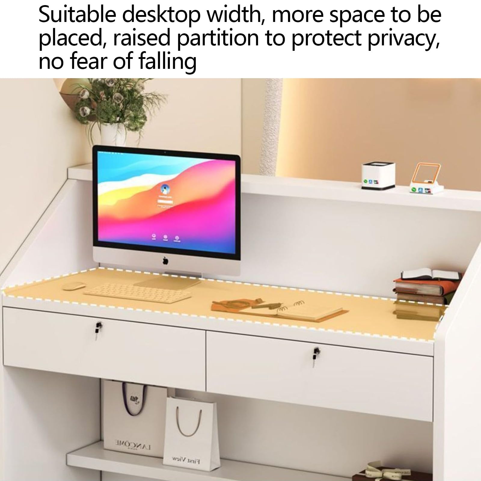 Mostrador de recepción, Mostrador de recepción moderno y hermoso, Mostrador de tienda Mostrador minorista para pagar con cajones para pagar Vestíbulo de salón de belleza white,60 * 34 * 92cm