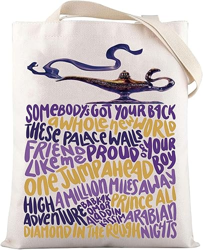 LEVLO Aladdin Bolsa de lona musical Jasmine Broadway para fanáticos musicales, regalo de lámpara genio, bolsa reutilizable