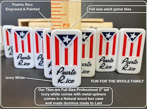 Miniatura 6 de Juego de dominó de Puerto Rico para adultos, grande, de 2 pulgadas, dominó puertorriqueño con bandera de relaciones públicas, dobles, seis juegos,