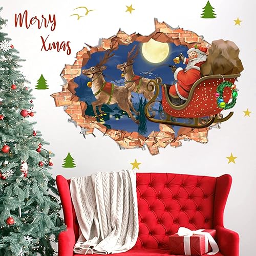 Miniatura 6 de Calcomanía de pared 3D con texto en inglés "Merry Christmas", calcomanía de pared de Papá Noel, calcomanías de reno para decoración de Navidad,