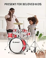 Vista 2 de Donner - Juego de batería infantil de 5 piezas para principiantes, kit de batería junior de 14 pulgadas, con trono ajustable, platillo, Hi-Hat