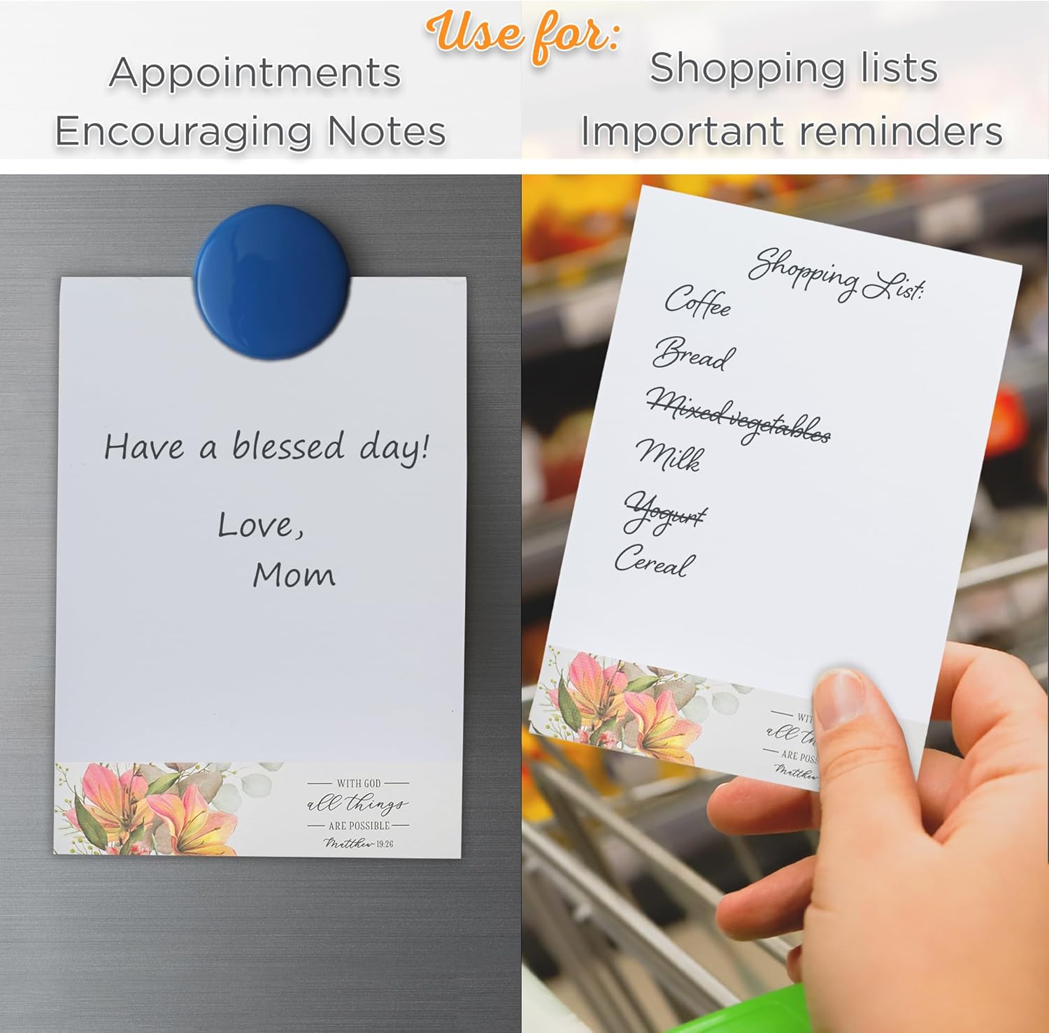 Christian Art Gifts Small Handy Scripture Notepad for Women: All Things are Possible Inspirational Bible Verse, Notes, Memos, Tasks & Lists, Pocket Size, Gray/Pink/Green Floral, 40 Easy Tear Sheets - Image 6