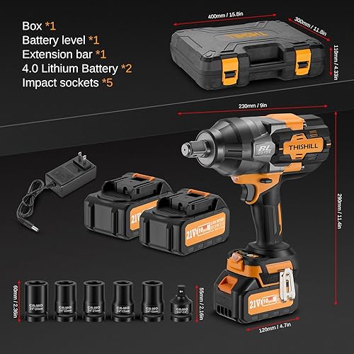 Miniatura 7 de This Hill Llave de impacto inalámbrica de 34 de pulgada 12 pulgadas, 1328 pies-libras (1800 Nm), juego de destornilladores lmpact sin escobillas de