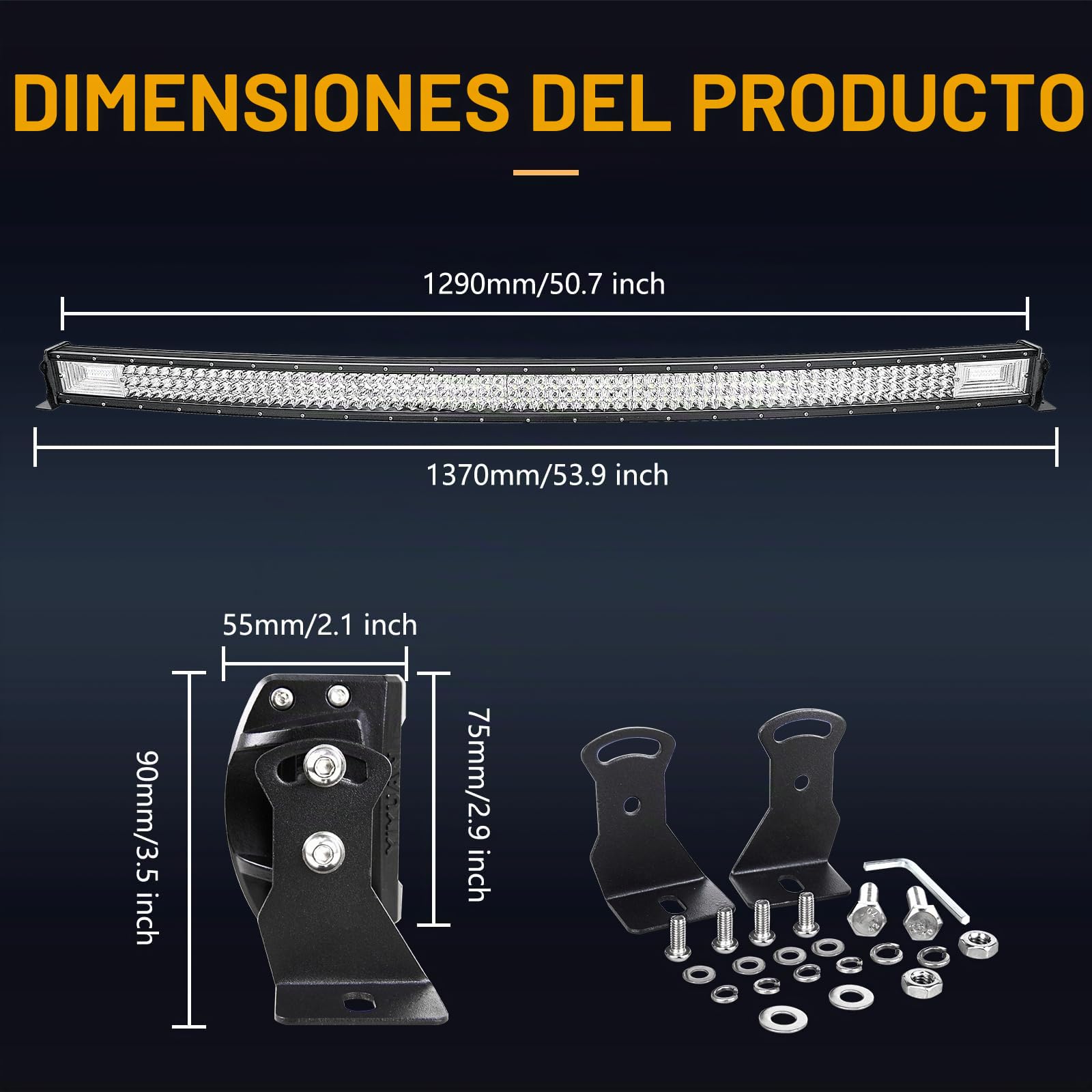 AUXTINGS Barra de luz LED curvada de 52 pulgadas 675W haz de inundación lente de triple fila luces de buceo con kit de arnés de cableado para todoterreno ATV AWD SUV 4WD 4x4, conector DT de 12V 24V