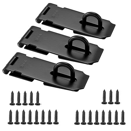 Tidorlou 3 Pack Door Locks Hasp Latch, Stainless Steel Safety Packlock Clasp Hasp,Gate Lock Hasp 304 Steel Brushed Finish Heavy Duty (4 Inch, Black)