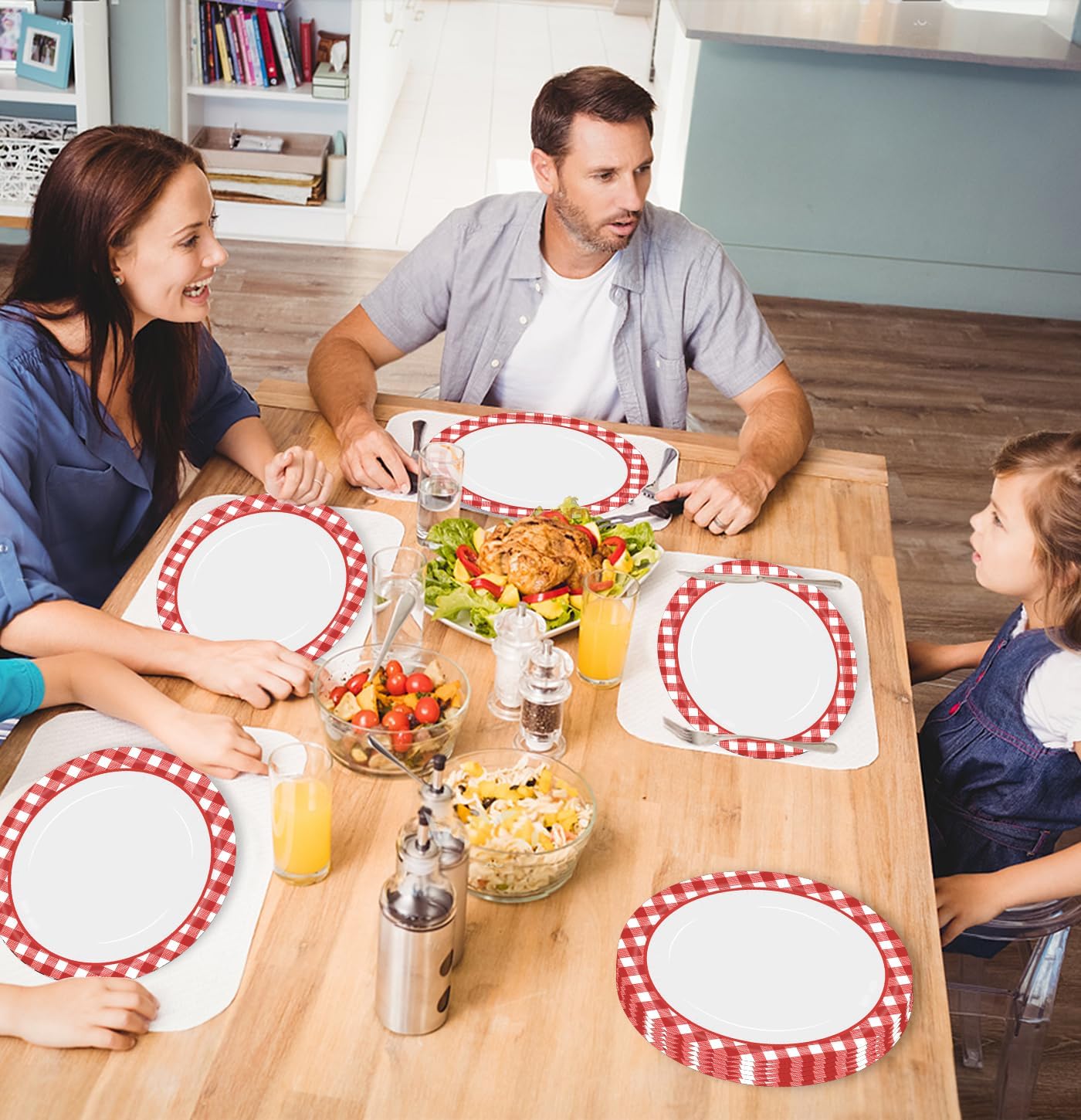 HEIPINIUYE 50 Pieces Red Gingham Oval Paper Plates 10 X 12 Inch Red and White Plates Disposable Dinner Plates for Picnic Wedding Baby Shower Birthday Party Dessert Plates