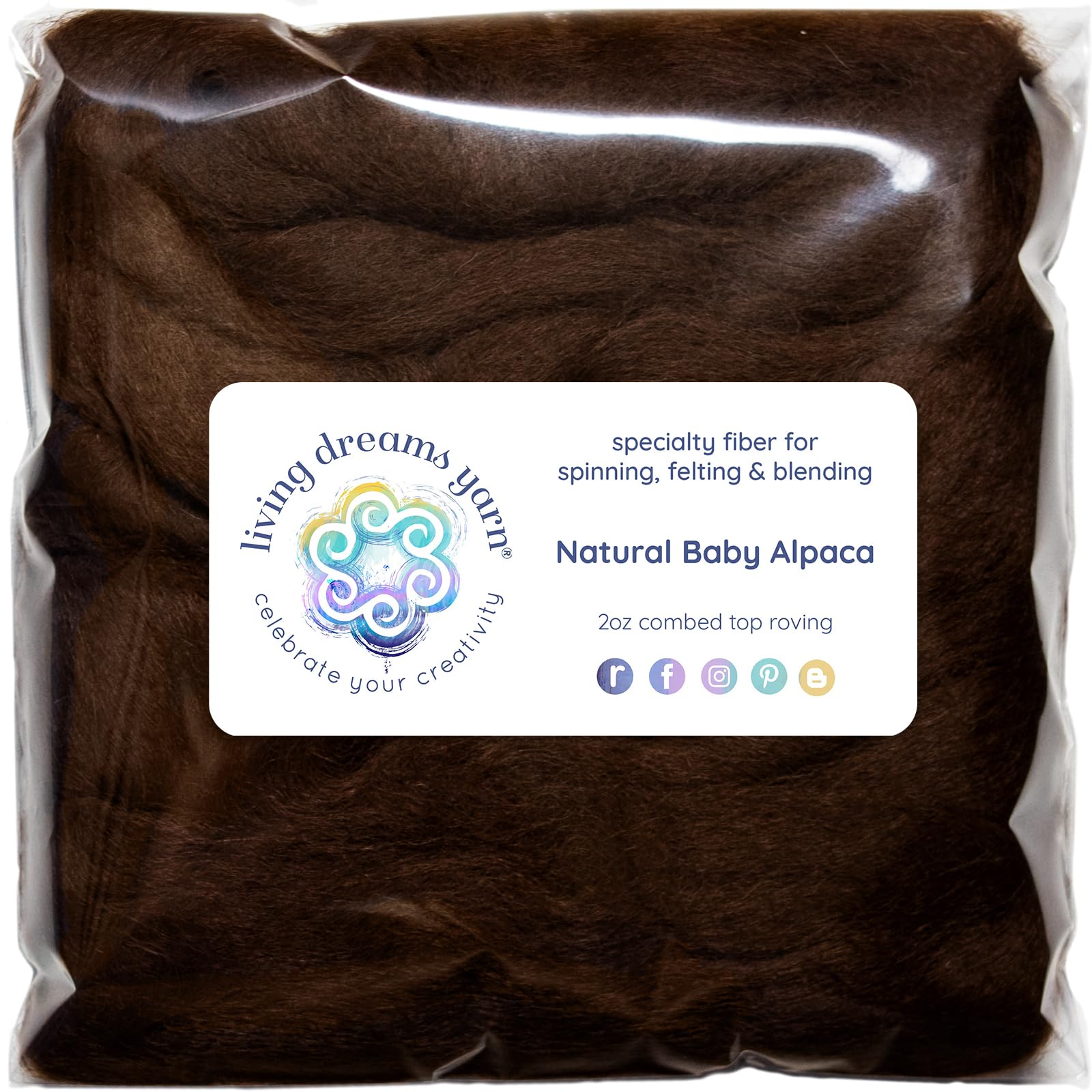 Baby Alpaca Fiber Natural Combed Top Roving. Brown, 2 oz