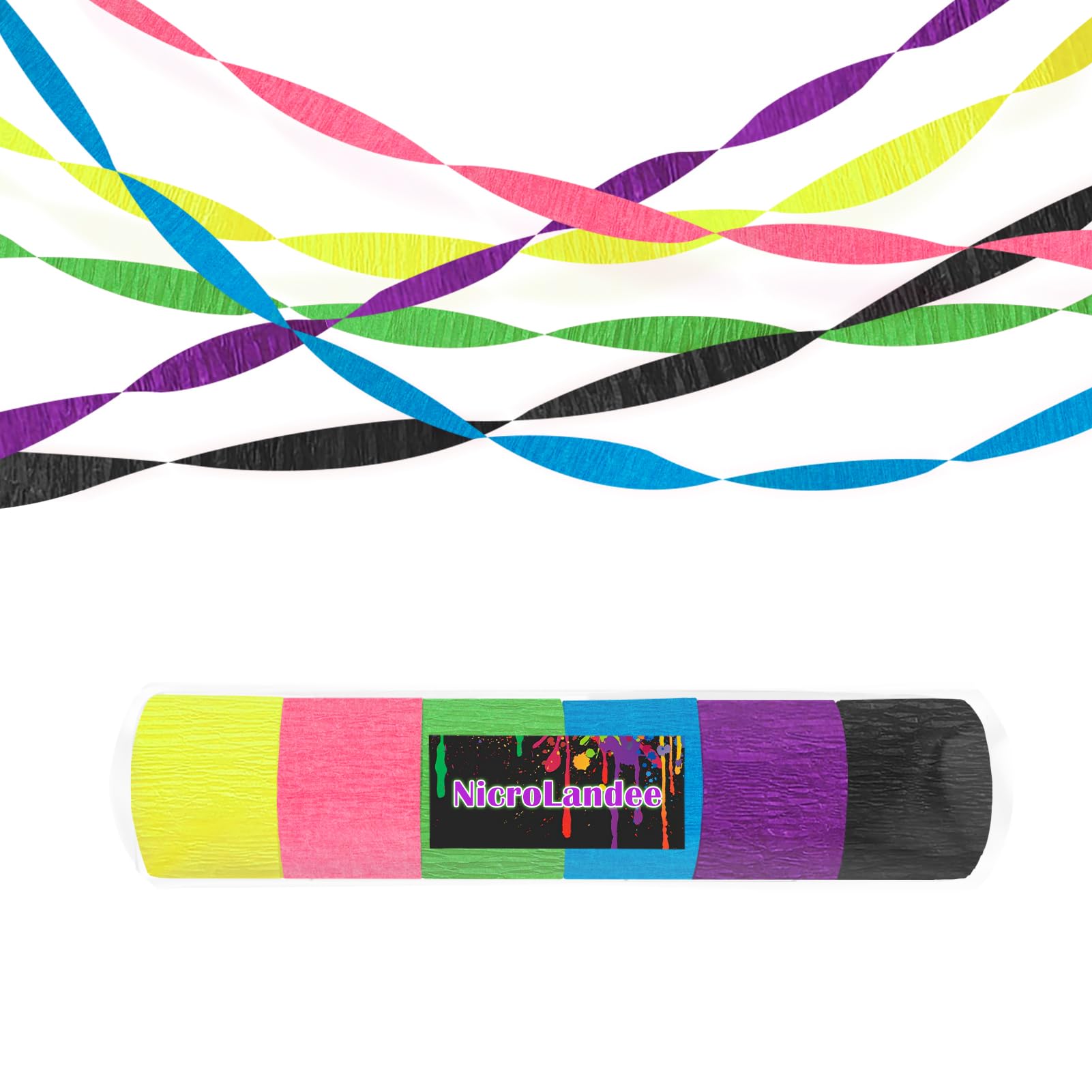 NICROLANDEE Blacklight Party Decorations?6 Rolls 80's Party Crepe Paper Neon Streamers for Birthday, Back to The 80s Party, 1980s Throwback Birthday, Hip Hop Party, Rock Hippie Party Supplies