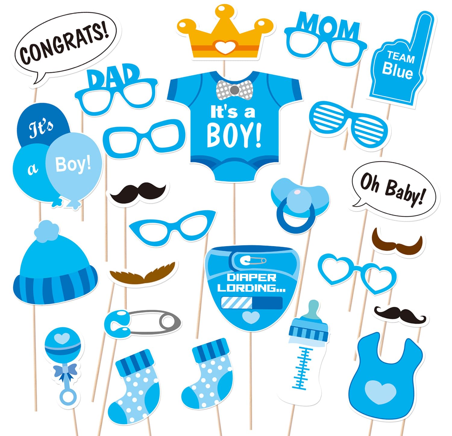 Retwot Men's Blue 25Pcs Baby Boy Shower Decorations, Photo Booth Props, Gender Reveal Confetti, Cardstock, Decorative Cutout, Baby Shower, Gender Reveal