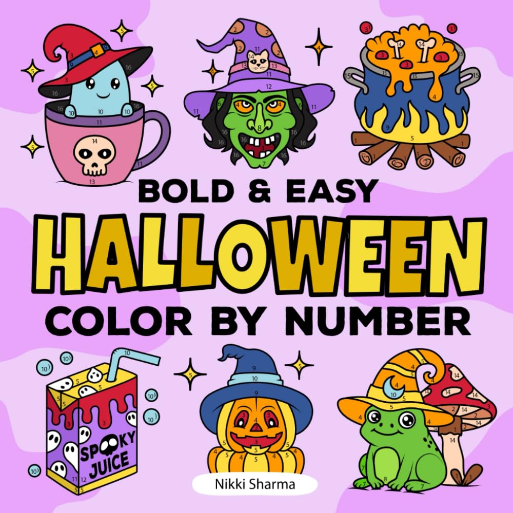 Halloween Color by Number: Bold and Easy Coloring Book for Adults and Kids, Easy and Simple Spooky Cute Designs for fun and relaxation