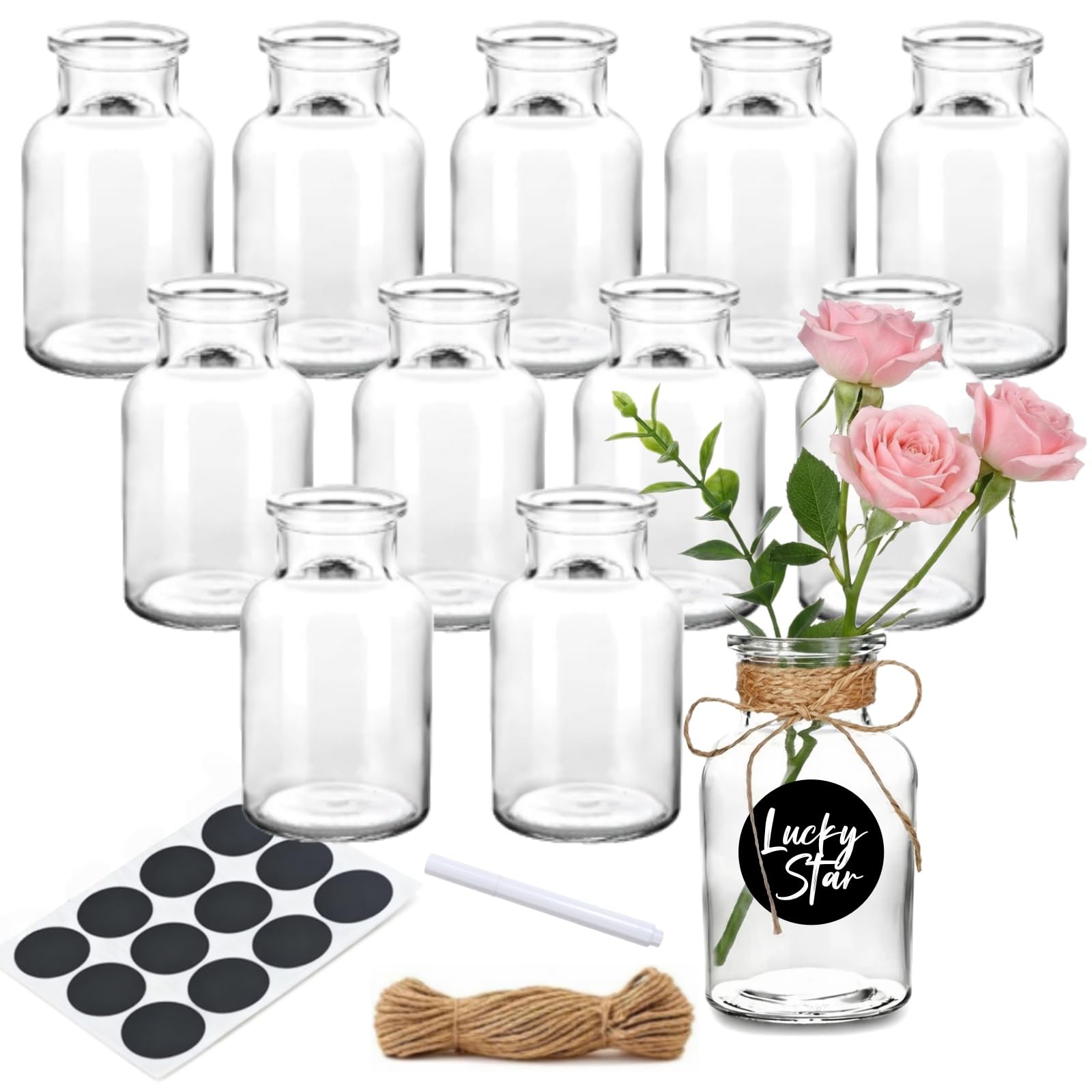 12PCS Small Glass Bud Vases, 125ml Vase Set Clear S, Transparent