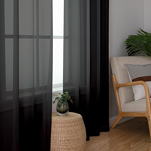 Miniatura 2 de Aiyufeng Cortinas traslúcidas negras de 96 pulgadas de largo para ventanas de sala de estar, cortinas traslúcidas de gasa casuales filtrantes de luz