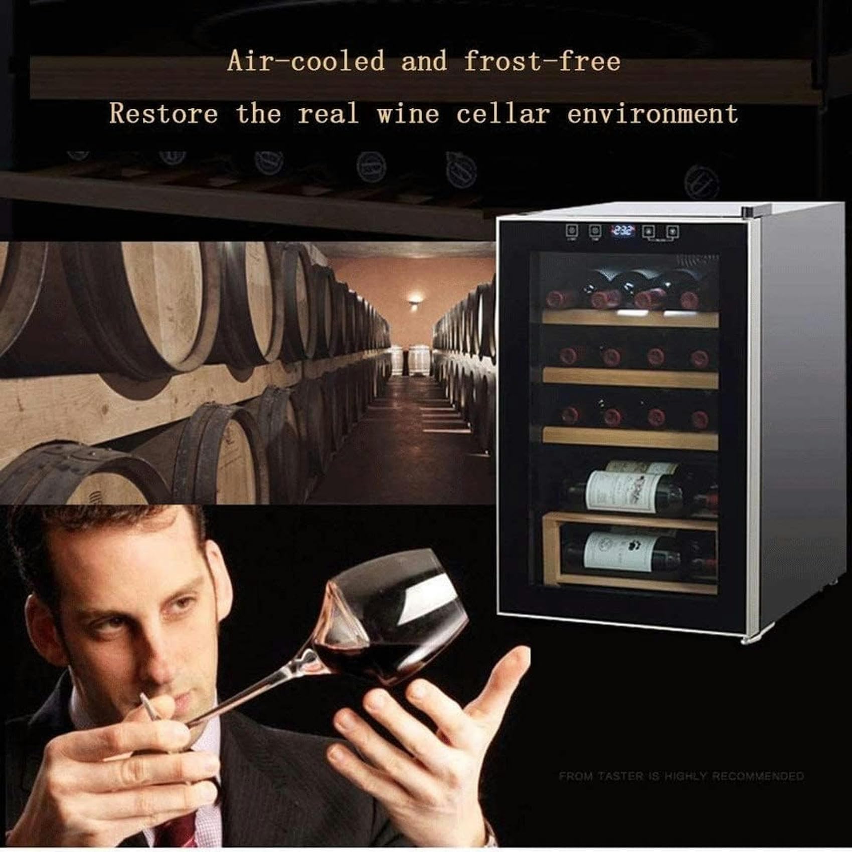 Refrigerador para Vinos - Enfriador De Botellas De Vino con Compresor - Zonas De Temperatura Individuales Y Blancas - Capacidad para hasta 30 Botellas - Silencioso con Vibración