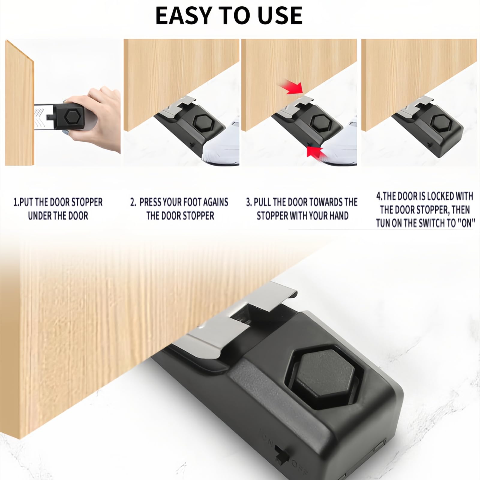 Mengshen 4er Pack Türstopper Alarm Tragbare Türkeile Sicherheitsalarm 120 dB Sirene Türstopper für den Eingangsbereich für Reisen Zuhause und Wohnheime