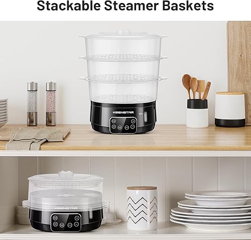 Miniatura 6 de Vaporizador eléctrico de alimentos de 13.7 cuartos de galón para cocinar, vaporizador de verduras con 3 niveles sin BPA, vaporizador digital con
