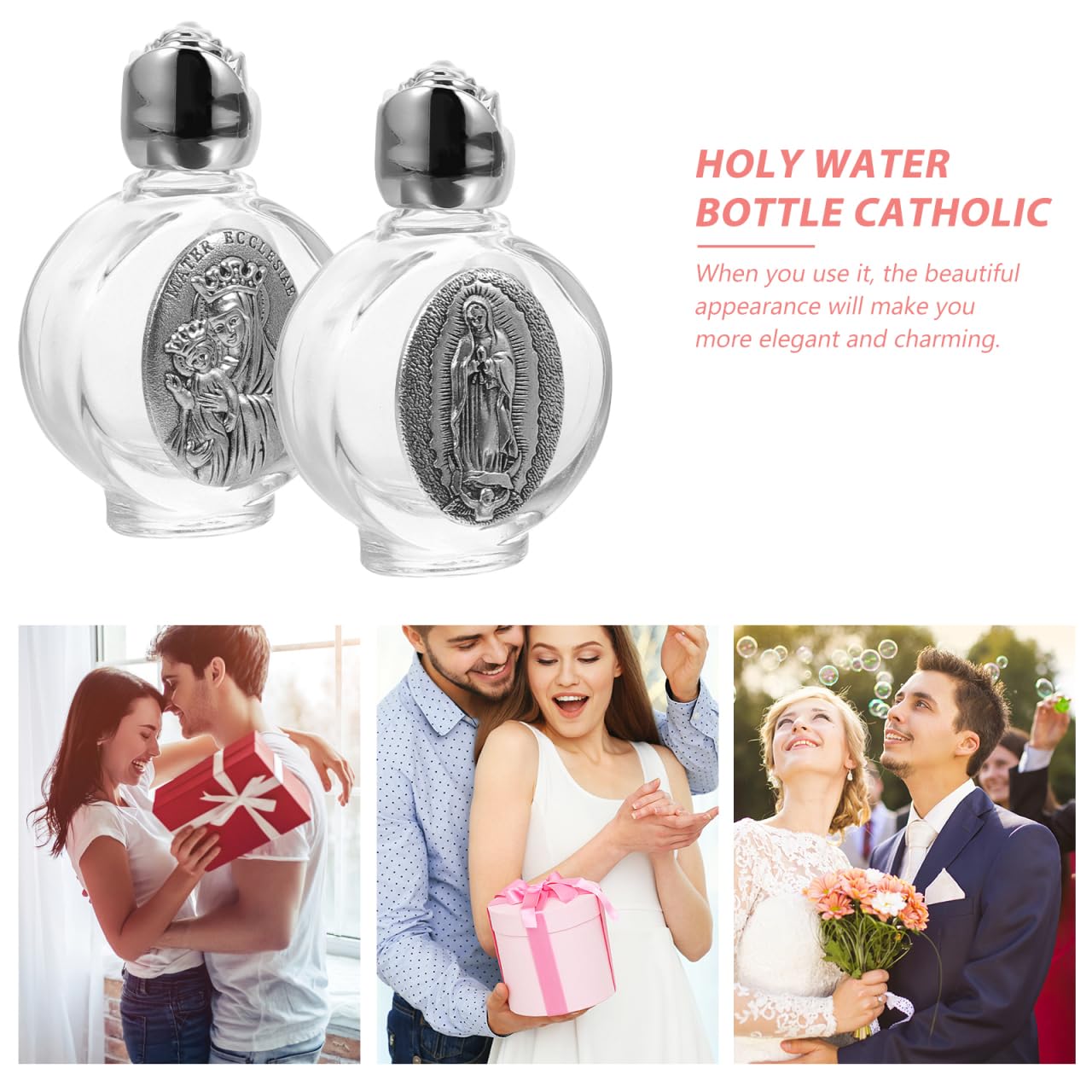 Angoily 2 botellas de agua de cristal, recipiente de agua rellenable, dispensador de agua católica, recipiente de perfume vacío, para fiesta de bautizo católica de Halloween,