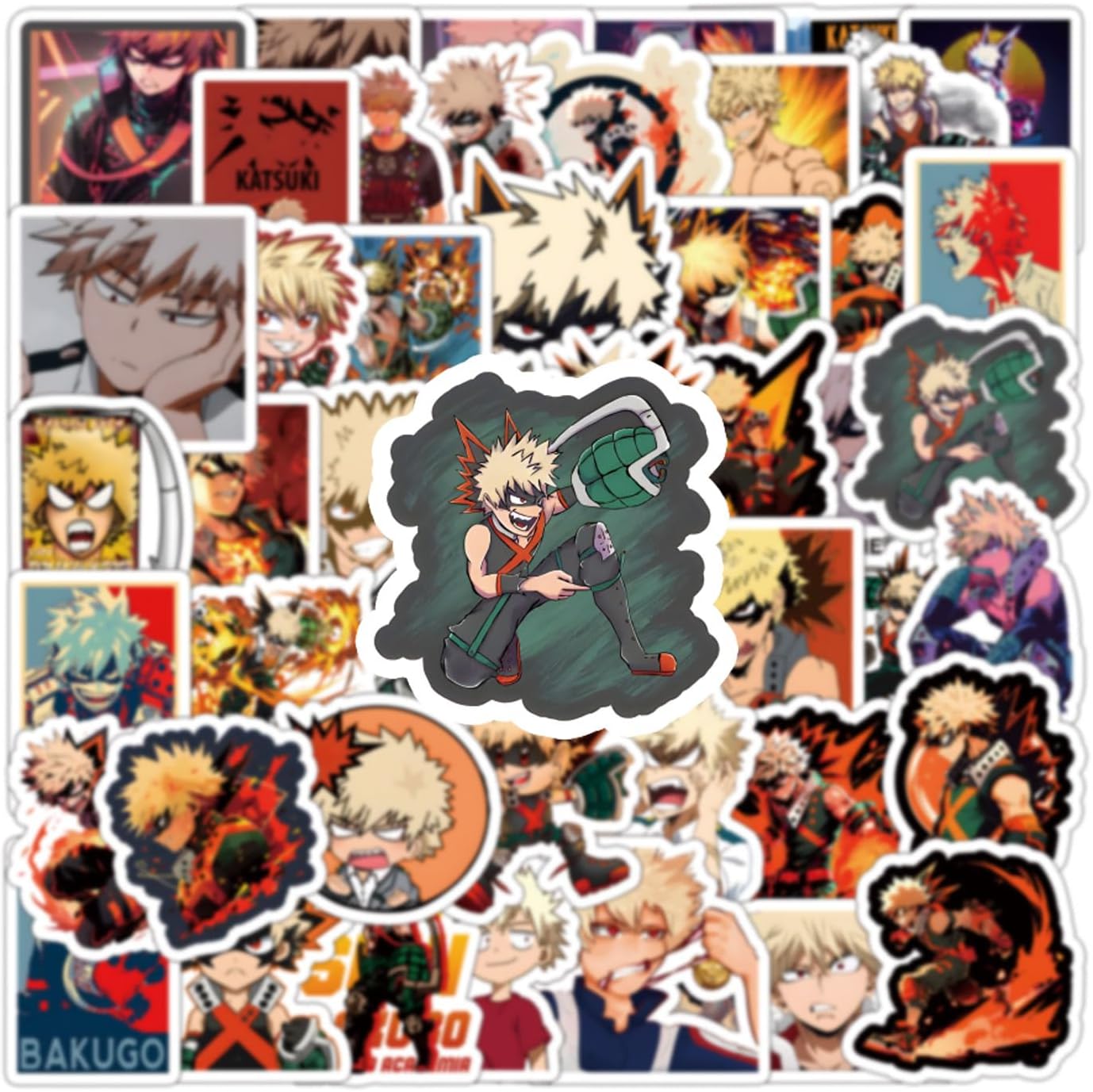 62Pcs Bakugo Sticker Anime Kawaii Waterproof Pack | Cute Aesthetics Vsco Cartoon Cool Deacls Graffiti Stickers Vinyl for Adults Water Bottle Skateboard Luggage Laptop Computer Phone