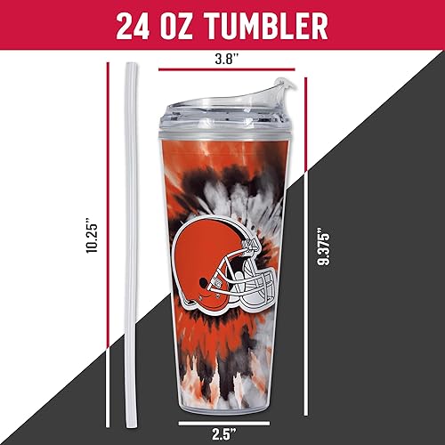 Miniatura 40 de Rico Industries NFL - Vaso de purpurina acrílica de 24 onzas con tapa con bisagras, vaso de doble pared con licencia oficial y popote Tie Dye