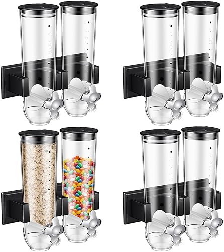 Miniatura 8 de Huwena 4 juegos de contenedores de cereales, 3 litros cada juego, dispensador de cereales montado en la pared, dispensador de alimentos secos,