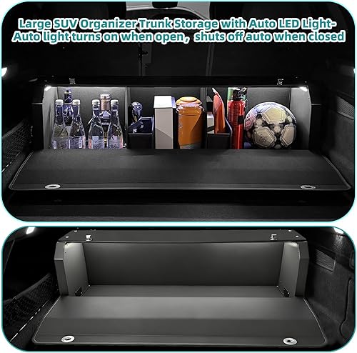 Miniatura 2 de Organizador de maletero de automóvil con luz LED, organizador de maletero, caja de almacenamiento de cuero plegable, organizadores de automóvil
